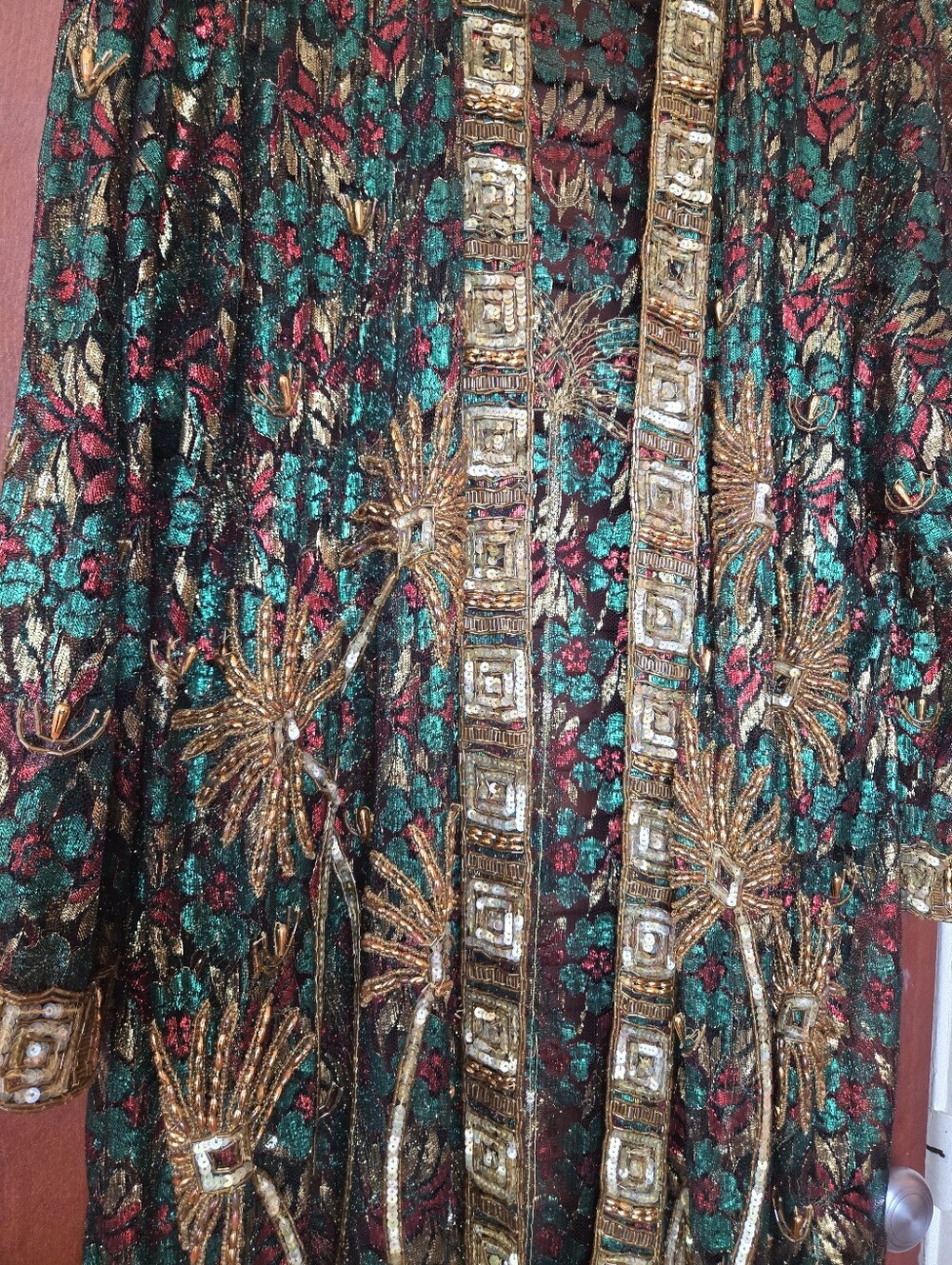 Vintage French Collizioni Embellished Floral Palm Trees Sheer Beaded Duster 2X - Picture 4 of 10
